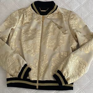 Trina Turk | Gold/Black baseball styling Jacket!